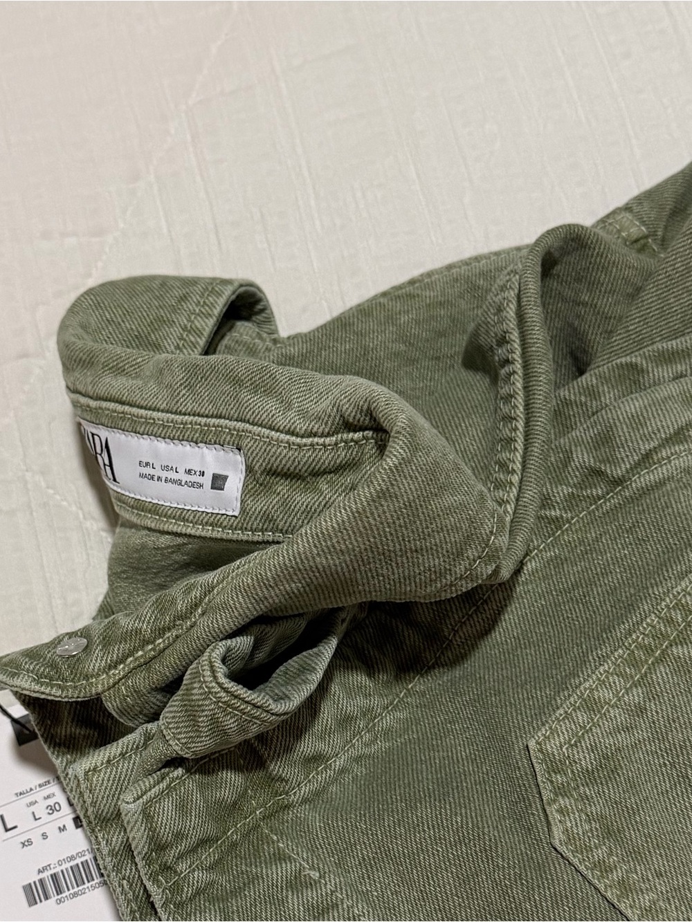 Zara Green Button-Up Patch Pocket Denim Jacket - Picture 3 of 3